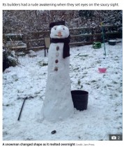 【海外発！Breaking News】雪だるまを作った父親、翌朝には子供たちに見せられないほど“恥ずかしい形”に（英）