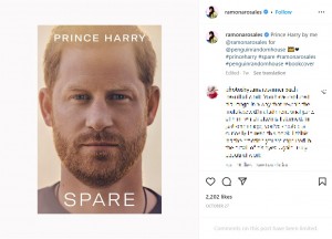 来年1月に発売されるヘンリー王子の回顧録『SPARE』（画像は『Ramona Rosales　2022年10月27日付Instagram「Prince Harry by me ＠ramonarosales for ＠penguinrandomhouse」』のスクリーンショット）
