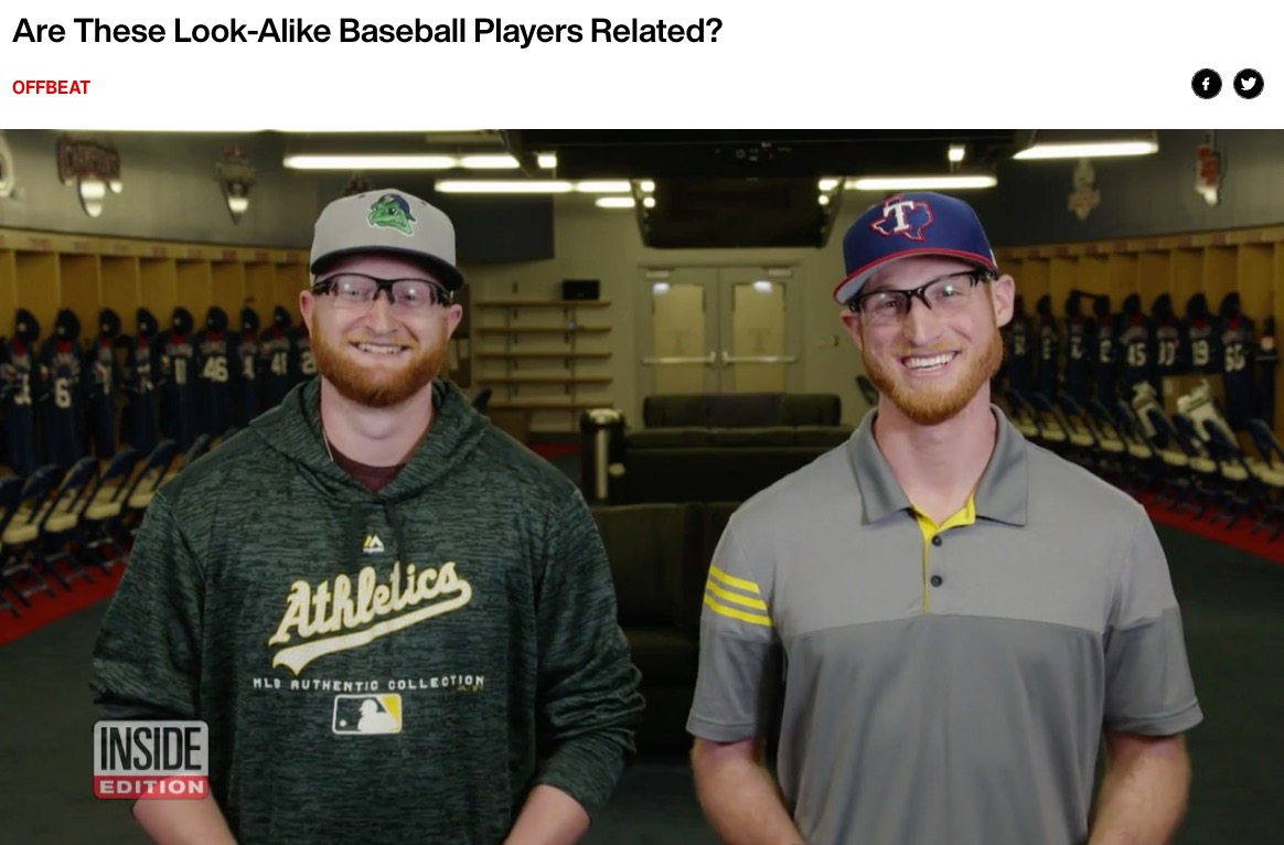 現在27歳のブレイディ選手（左）と32歳のブレイディ選手（画像は『Inside Edition　2019年2月20日付「Are These Look-Alike Baseball Players Related?」』のスクリーンショット）