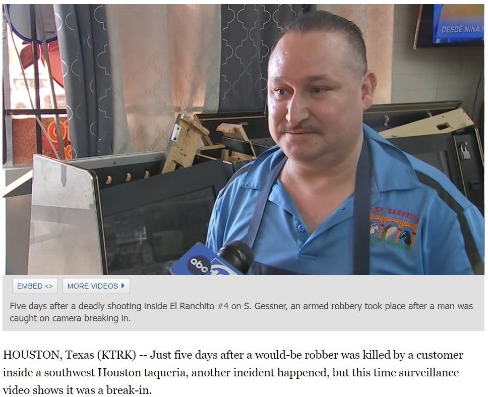 インタビューに応じたレストラン店主（画像は『ABC13　2023年1月11日付「El Ranchito taqueria in SW Houston broken into 5 days after fatal shooting, surveillance video shows」』のスクリーンショット）