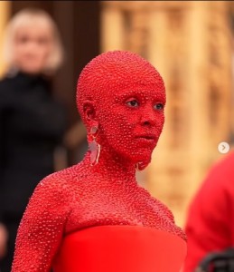 「スキャパレリ」のショーでは全身真っ赤なスタイルで登場（画像は『Doja Cat　2023年1月24日付Instagram「＠schiaparelli」』のスクリーンショット）