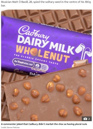 【海外発！Breaking News】ナッツがぎっしり入ったチョコを購入するも、予想外の中身に「非常に残念」（アイルランド）＜動画あり＞