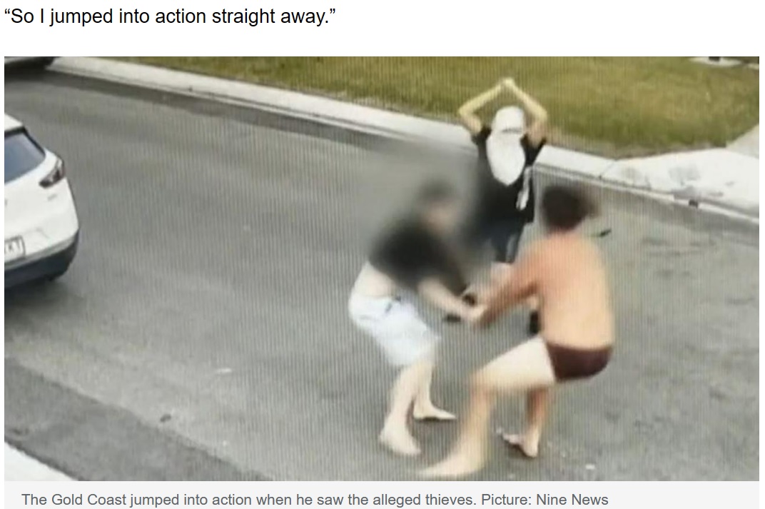強盗犯を捕まえようとパンツ一丁の姿で外へ飛び出した男性（画像は『news.com.au　2022年12月27日付「Hero dad takes on two alleged thieves in his underwear on Boxing Day」（Picture: Nine News）』のスクリーンショット）