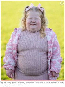 プラダー・ウィリー症候群の女児（画像は『New York Post　2023年1月24日付「My 5-year-old is obese ― I have to lock her out of the kitchen」（Caters News Agency）』のスクリーンショット）