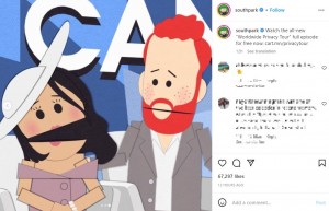 「カナダの王子と妻」として登場した夫妻（画像は『South Park　2023年2月17日付Instagram「Watch the all-new “Worldwide Privacy Tour” full episode for free now」』のスクリーンショット）