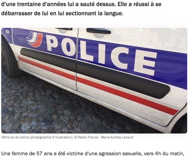 女性は噛み切った男の舌を警察に提出（画像は『France Bleu　2023年2月20日付「Elle dépose le bout de langue de son agresseur au commissariat d’Avignon」（（C）Radio France - Marie-Audrey Lavaud）』のスクリーンショット）