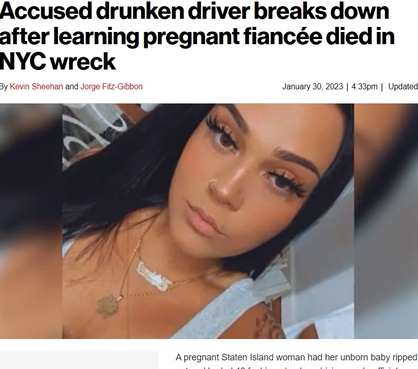 飲酒運転による事故で亡くなった女性（画像は『New York Post　2023年1月30日付「Accused drunken driver breaks down after learning pregnant fiancée died in NYC wreck」』のスクリーンショット）