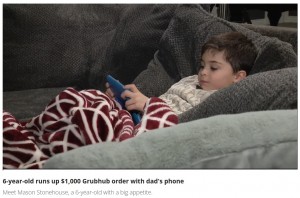 父親のスマホでフードデリバリーを注文したメイソン君（画像は『FOX 2 Detroit　2023年1月31日付「6-year-old runs up ＄1,000 Grubhub dinner bill with dad’s phone」』のスクリーンショット）