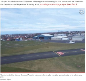 ブラックプール空港に戻ると教官は息を引き取っていた（画像は『New York Post　2023年2月21日付「Pilot thought instructor who died of heart attack mid-flight was joking: report」（Blackpool Airport）』のスクリーンショット）