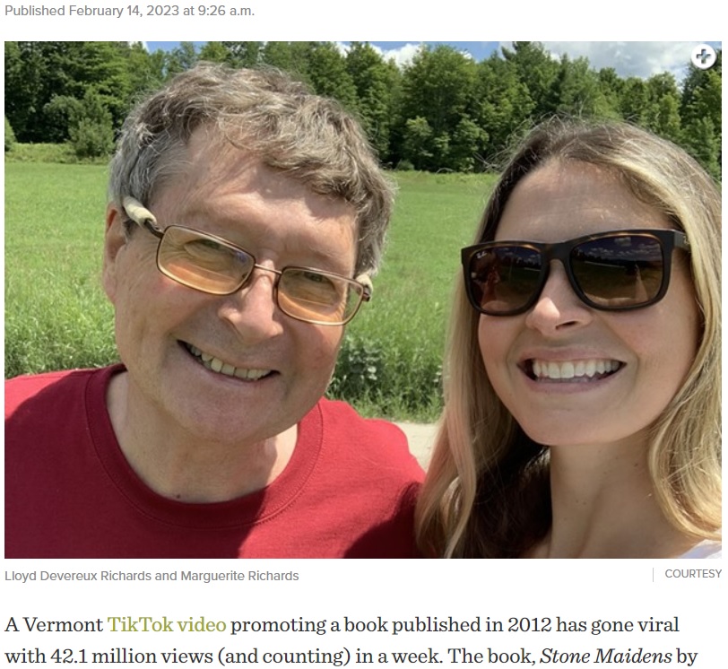 著者のロイドさんと娘のマルグリットさん（画像は『Seven Days　2023年2月14日付「Viral TikTok Post Brings Delayed Fame to Montpelier Author」』のスクリーンショット）