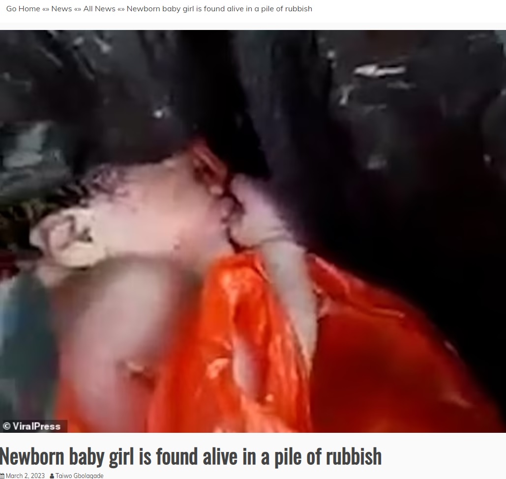黒いゴミ袋に血だらけで入っていた赤ちゃん（画像は『TDPel Media　2023年3月2日付「Newborn baby girl is found alive in a pile of rubbish」（（C）ViralPress）』のスクリーンショット）