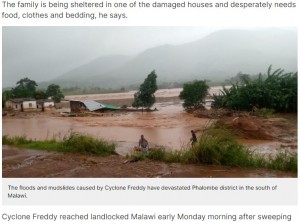 洪水と土砂崩れが発生したマラウイ南部のパロンベ県（画像は『GroundUp　2023年3月17日付「Mango tree saves top Malawian musician from death in floods」（Photos: supplied）』のスクリーンショット）