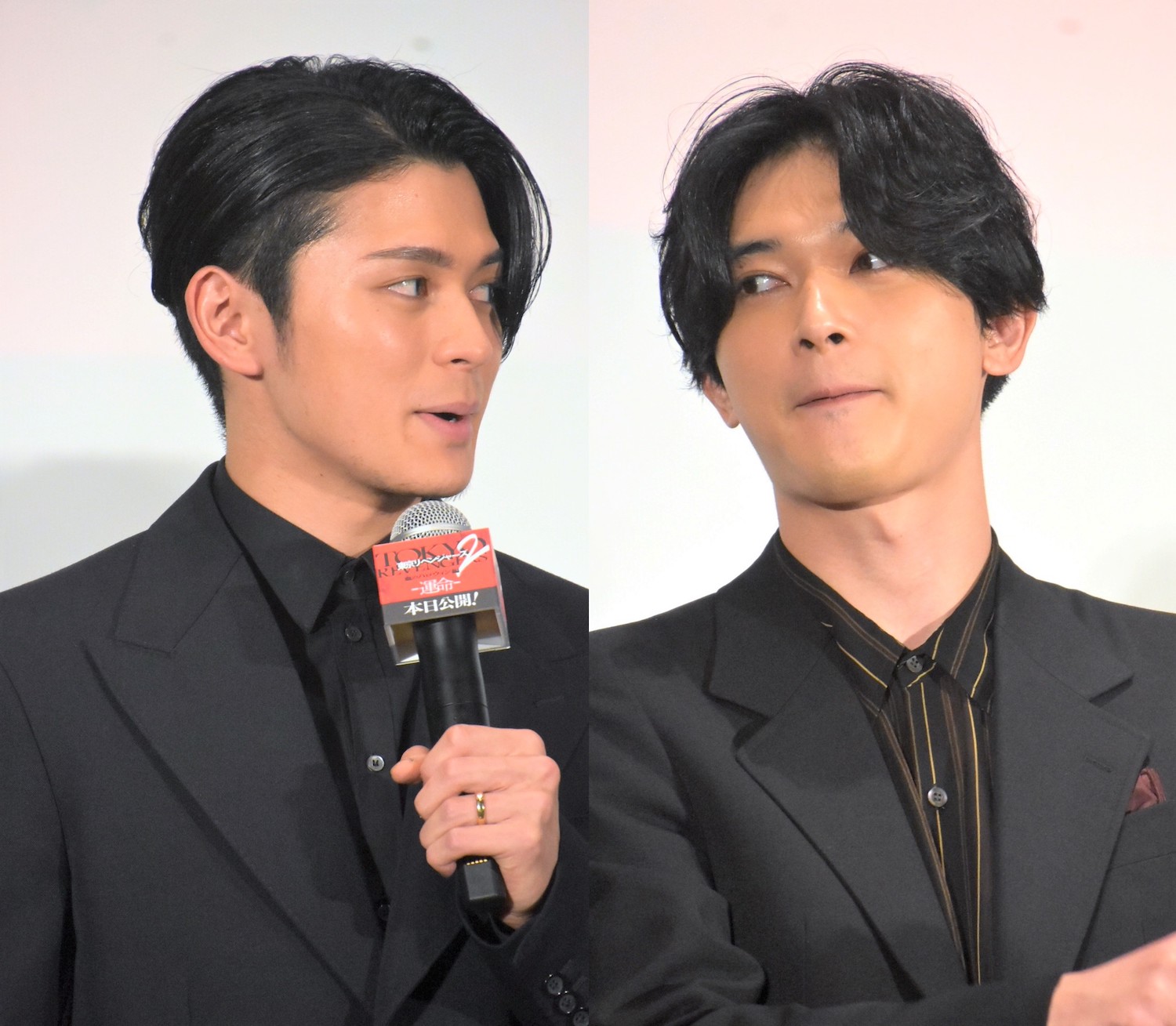 4月21日、映画『東京リベンジャーズ2 血のハロウィン編 -運命-』初日舞台挨拶に登場した眞栄田郷敦と吉沢亮。撮影裏話が披露された