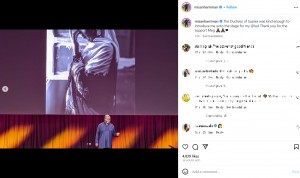 「TEDトーク」のイベントで講演するミサン・ハリマン氏。講演後は「サポートをありがとう、メグ」とメーガン妃に感謝の言葉を記していた（画像は『Misan Harriman　2023年4月23日付Instagram「The Duchess of Sussex was kind enough to introduce me unto the stage for my ＠ted Thank you for the support Meg」』のスクリーンショット）