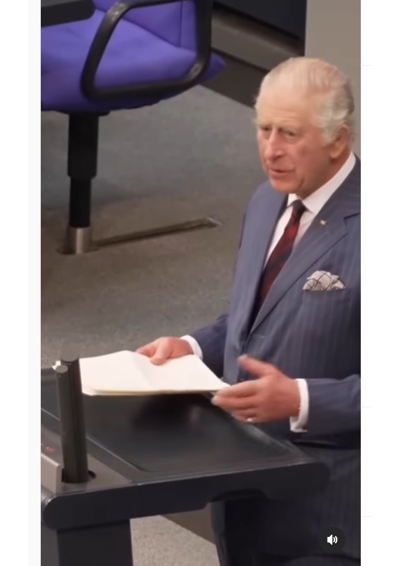英王室メンバーとして初めてドイツ連邦議会で演説したチャールズ国王。25分間にわたる演説では英国とドイツの文化に触れ、両国が長い繋がりを持つことを語った（画像は『The Royal Family　2023年3月30日付Instagram「Today, it gives me particular pride to be with you once again」』のスクリーンショット）