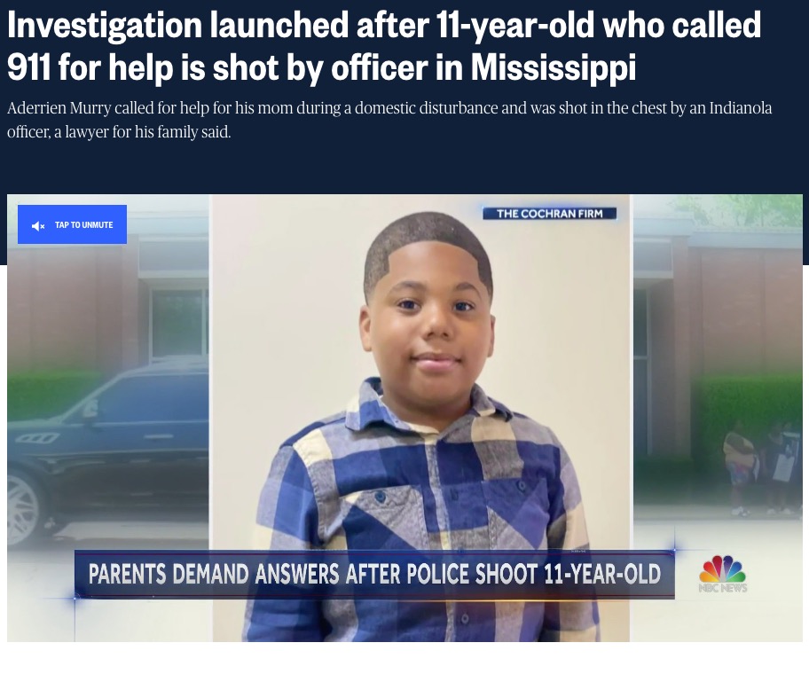 元恋人から暴力を受けていた母親を守ろうと警察に通報した11歳の少年が、駆け付けた警察官に胸を撃たれてしまう（画像は『NBC News 2023年5月26日付「Investigation launched after 11-year-old who called 911 for help is shot by officer in Mississippi」』のスクリーンショット）