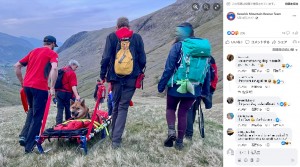 合計13人の救助隊員が出動し、山頂付近で動けなくなってしまった体重33キロのロッキーを4時間18分かけて救助した（画像は『Keswick Mountain Rescue Team　2023年5月14日付Facebook「Incident 42 Location: Grains Gill」』のスクリーンショット）