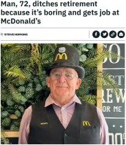 【海外発！Breaking News】自由な一日は「退屈」　定年退職後にマクドナルドで働き始めた72歳男性（豪）