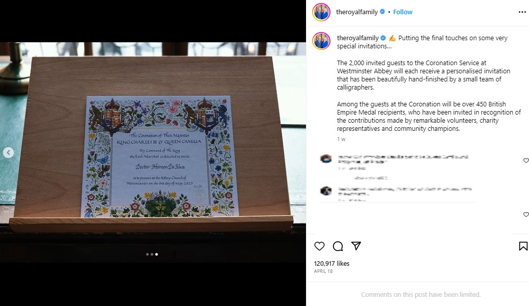 戴冠式の招待状には、英国の野鳥や昆虫、植物のイラストが施された。チャールズ国王が環境保護活動を支持することを反映したものだ（画像は『The Royal Family　2023年4月18日付Instagram「Putting the final touches on some very special invitations…」』のスクリーンショット）
