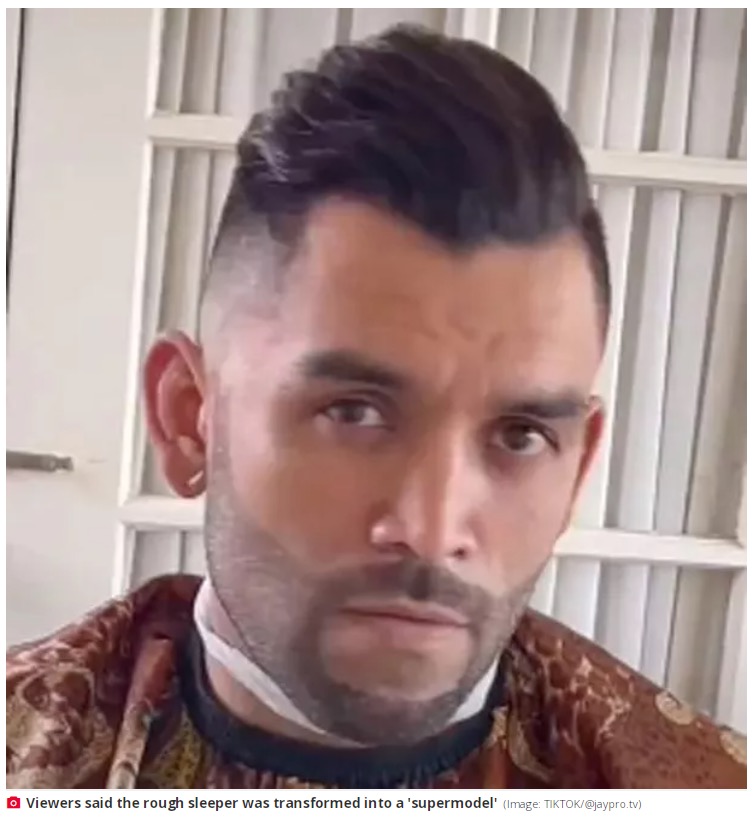 ジェイさんのヘアカットによりイケメンに変身した男性。ジェイさんによると、男性は「仕事を得て家族を取り戻したい」と願っていたということだ（画像は『The Daily Star　2021年3月19日付「Homeless man transformed into ‘supermodel’ after kind barber gives him free haircut」（Image: TIKTOK/＠jaypro.tv）』のスクリーンショット）