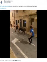 【海外発！Breaking News】牛追いで雄牛に襲われた19歳男性、突き上げられお手玉のように宙を舞う（スペイン）＜動画あり＞