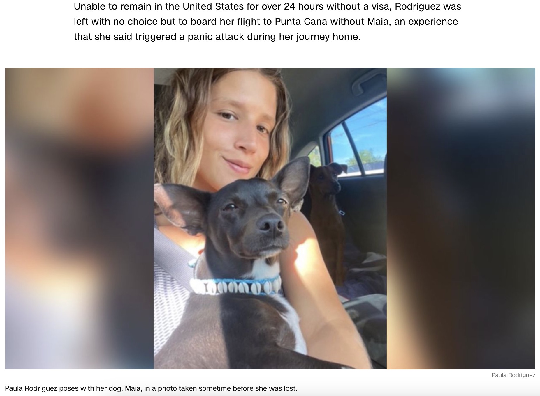 異国の地で行方不明になったマイアと飼い主のポーラ・ロドリゲスさん。9月11日にようやく再会したという（画像は『CNN　2023年9月10日付「Delta passenger’s dog who went missing at Atlanta airport found safe after 3 weeks」（Paula Rodriguez）』のスクリーンショット）