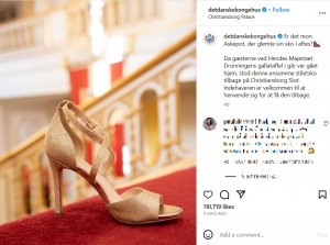 「昨夜、靴を忘れたのはシンデレラだったのでしょうか？」と投稿したデンマーク王室（画像は『DET DANSKE KONGEHUS　2023年10月16日付Instagram「Er det mon Askepot, der glemte sin sko i aftes?」』のスクリーンショット）