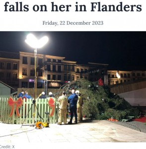 死亡事故を受け、アウデナールデ市長は市場や子供用のアトラクションを閉鎖することを発表。ツリーは撤去された（画像は『The Brussels Times　2023年12月22日付「Belgian woman dies after Christmas tree falls on her in Flanders」（Credit: X）』のスクリーンショット）