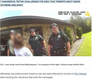 米フロリダ州で2023年7月、11歳少女が逮捕される。少女は警察に「友だちが20分前に誘拐された」などとイタズラ通報していた（『Fox News　「Florida girl, 11, arrested for prank 911 text that armed kidnapper abducted her friend, deputies say」（Volusia County Sheriffs Office）』より）