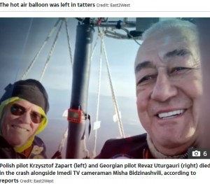 経験あるパイロットであるポーランド人クリストフォロス・ザパルト氏（左）と、スカイ・トラベルの創設者でジョージア国立航空連盟会長のレヴァズ・ウトゥルガウリ氏が犠牲に（『The Sun　「BALLOON DISASTER Horror moment hot air balloon crash leaves 3 dead after being blown by wind into high voltage powerlines」（Credit: East2West）』より）