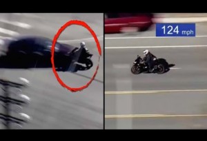 2022年1月、米ロサンゼルス市警察に追跡されたオートバイが乗用車と正面衝突する事故が発生。オートバイに乗った男は最高時速約209キロで走行していた（『Inside Edition　YouTube「Man Fleeing Police Crashes Motorcycle and Dies: LAPD」』より）