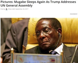 2017年、国連でのトランプ米大統領（当時）のスピーチで堂々と居眠りするジンバブエ大統領の姿が捉えられていた（『Buzz South Africa　「Pictures: Mugabe Sleeps Again As Trump Addresses UN General Assembly」』より）