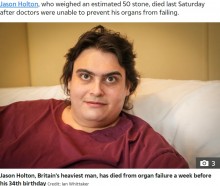 【海外発！Breaking News】体重317キロ超、オムツで母に8年介護されていた33歳男性　臓器不全で死亡（英）