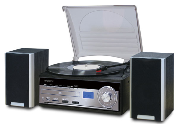 レトロなデザインに高機能　レコードから音楽を手軽にＭＰ３録音可能なオールインワンオーディオシステム　EXEMODE ER-260